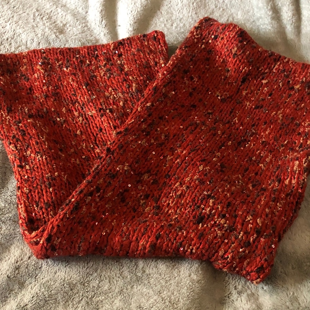 Cozy Red Knit Scarf with Sequins infinity